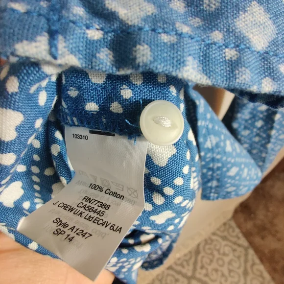 MADEWELL Blue & White Long Sleeve Diamond Print Thick Denim Blouse Shirt S - Picture 11 of 12